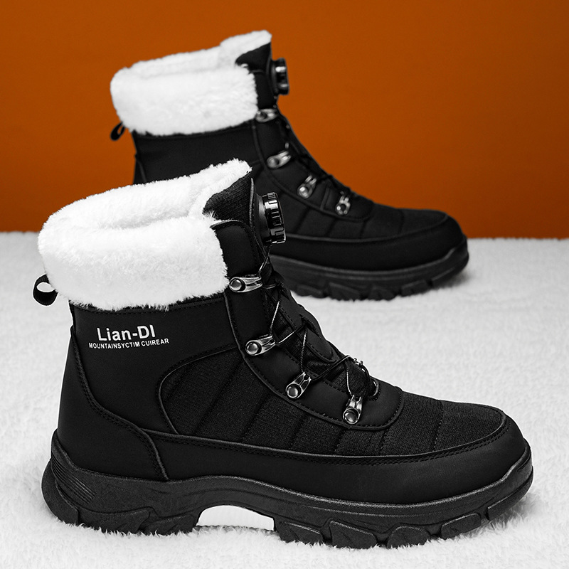 东北抗寒冬季男士高帮雪地靴加绒加厚保暖棉鞋厚底休闲大码短靴子