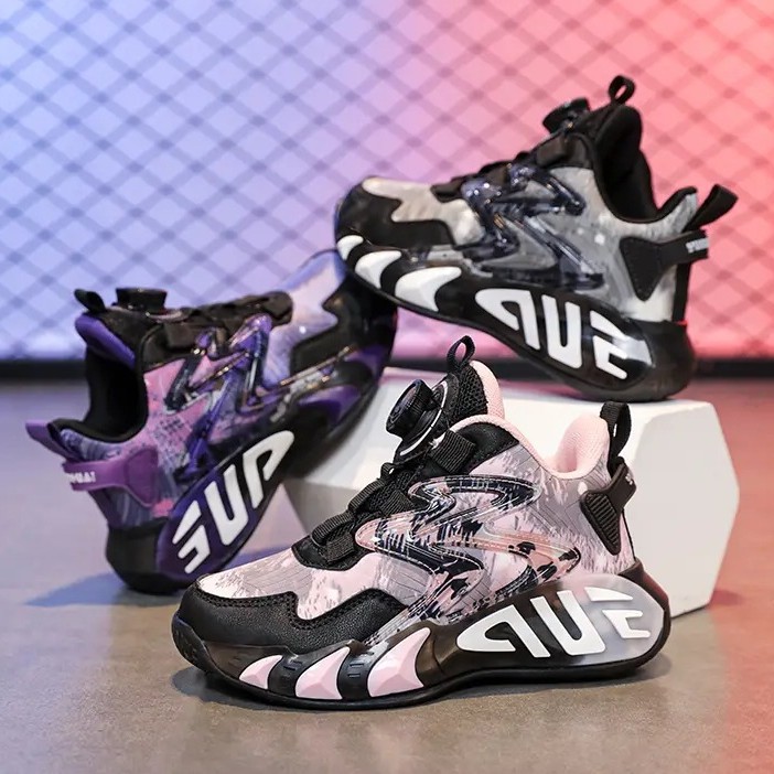 Zapatos de baloncesto para niños zapatos para niños 2025 primavera nuevos zapatos antideslizantes negros zapatos de correr para niños