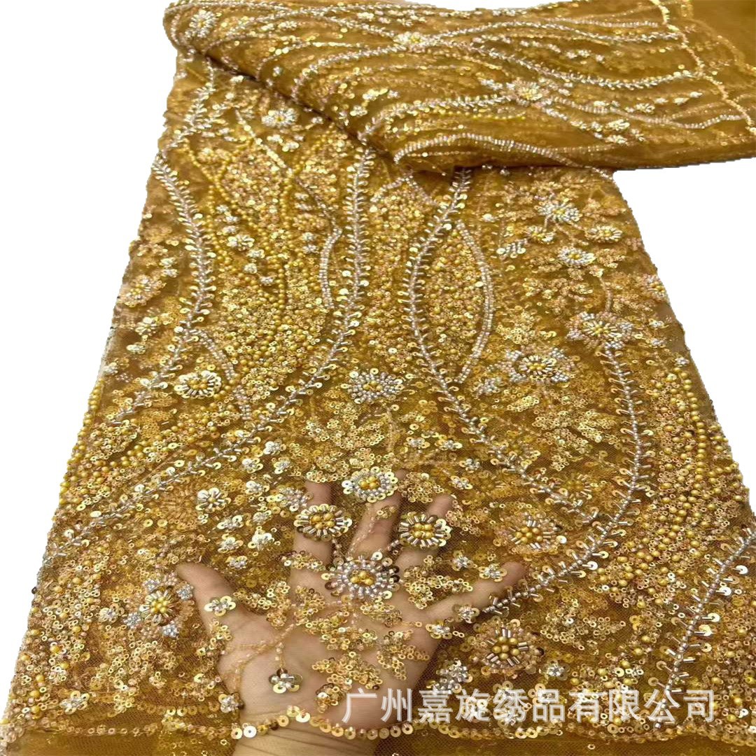 Europa, América y África nuevos tubos de perlas sequin bordado vestido de boda tela de encaje vestido de boda africano encaje