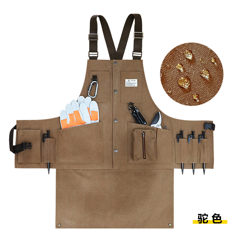 Cruz-frontera engrosada delantal de lona resistente al desgaste-Herramientas de Bolsillo grande ropa de trabajo de madera multi-funcional delantal por mayor
