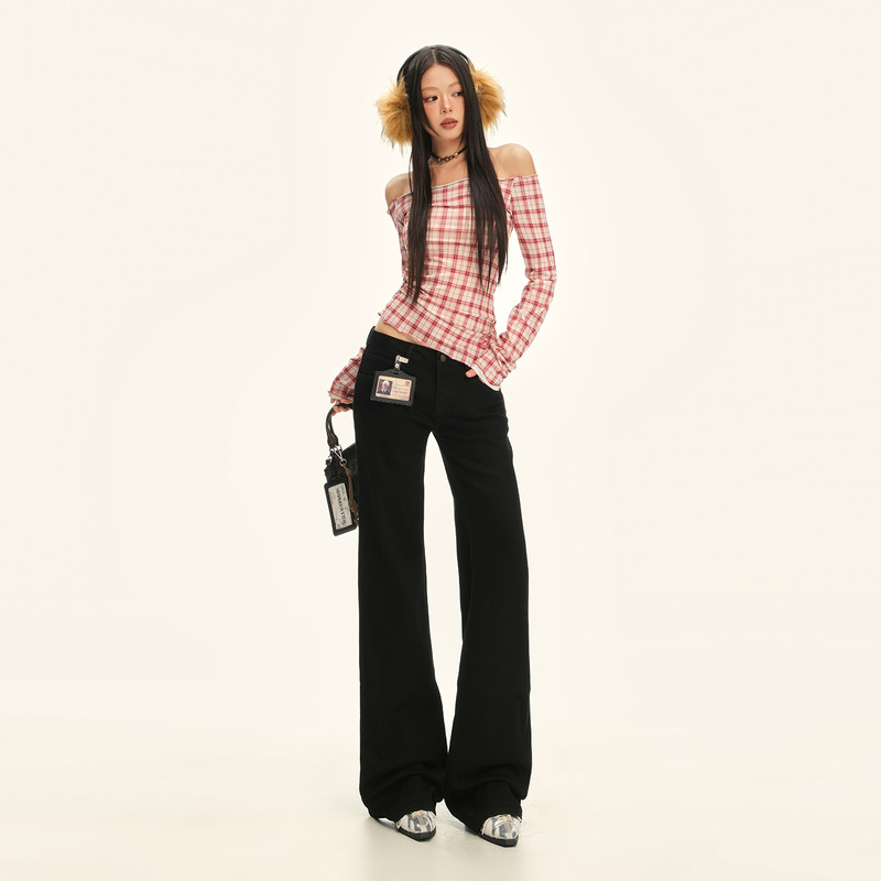 Orange Silk Women's Clothing # Black Bootcut Jeans for Women in Autumn and Winter New Low-Waist Sexy Elastic Horseshoe Flared Pants