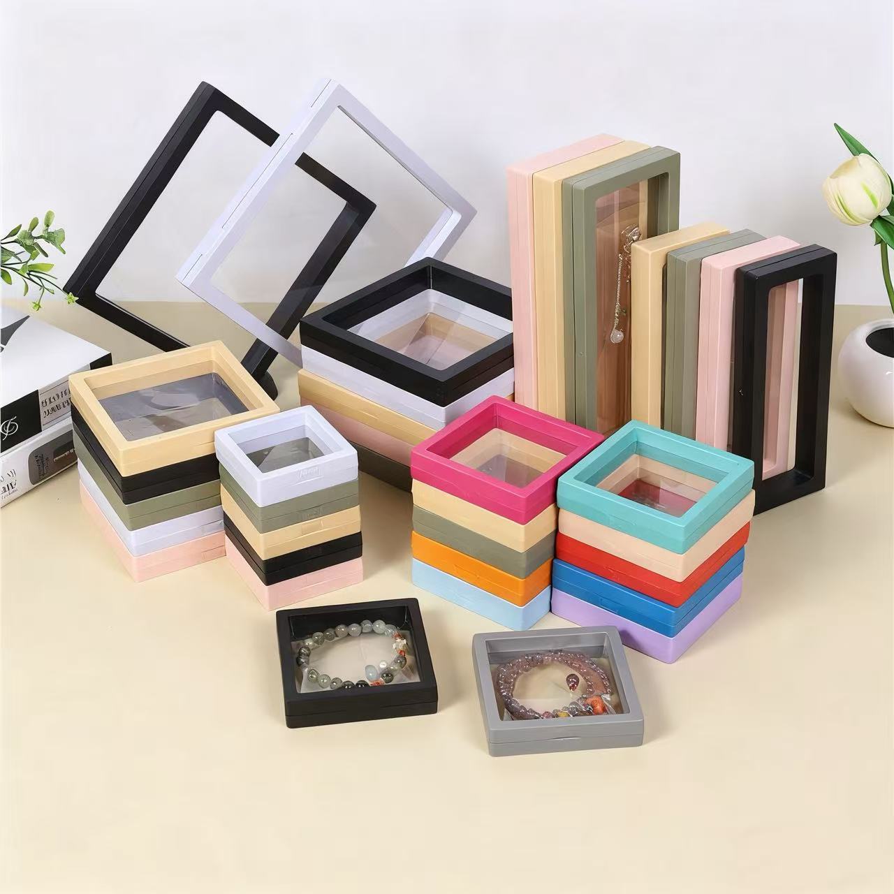 pe薄膜悬浮透明展示发簪美甲戒指手镯项链珠宝礼品首饰收纳包装盒