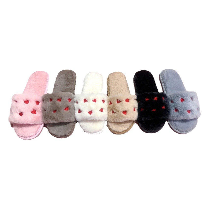 Трансграничная внешняя торговля новый красный любовный противоскользящий домашний плюшевые тапочки TPR подошва простая модная открытая шерсть