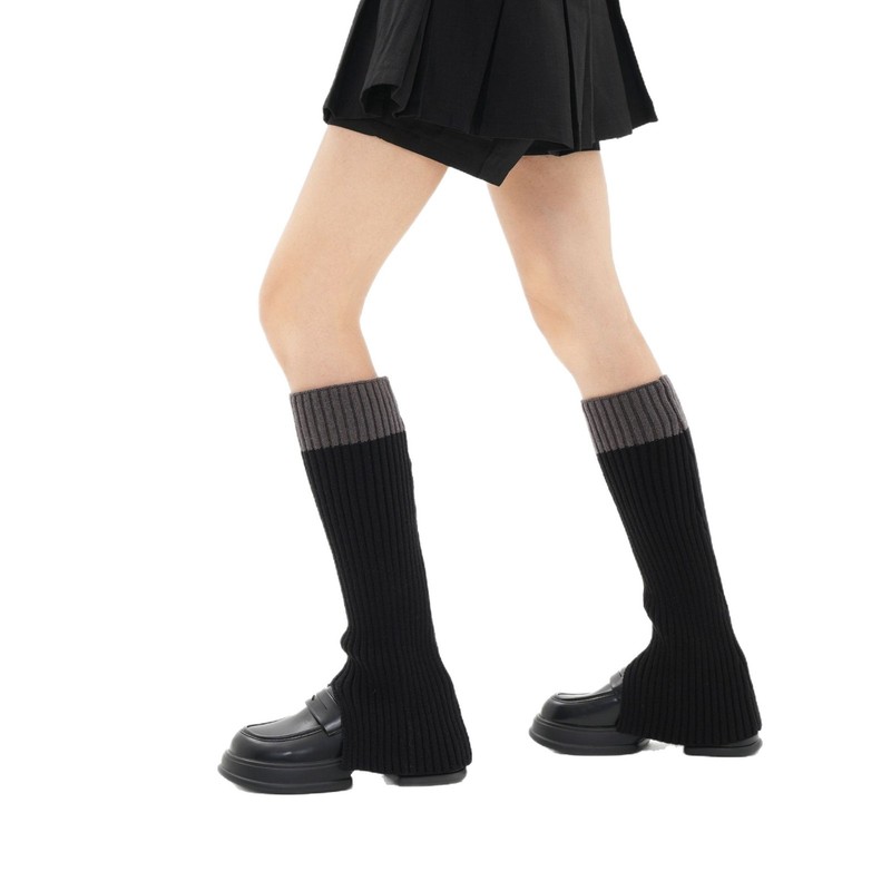 灰色冬季保暖堆堆袜y2k甜辣妹少女拼色缺口日系休闲针织小腿腿套|undefined
