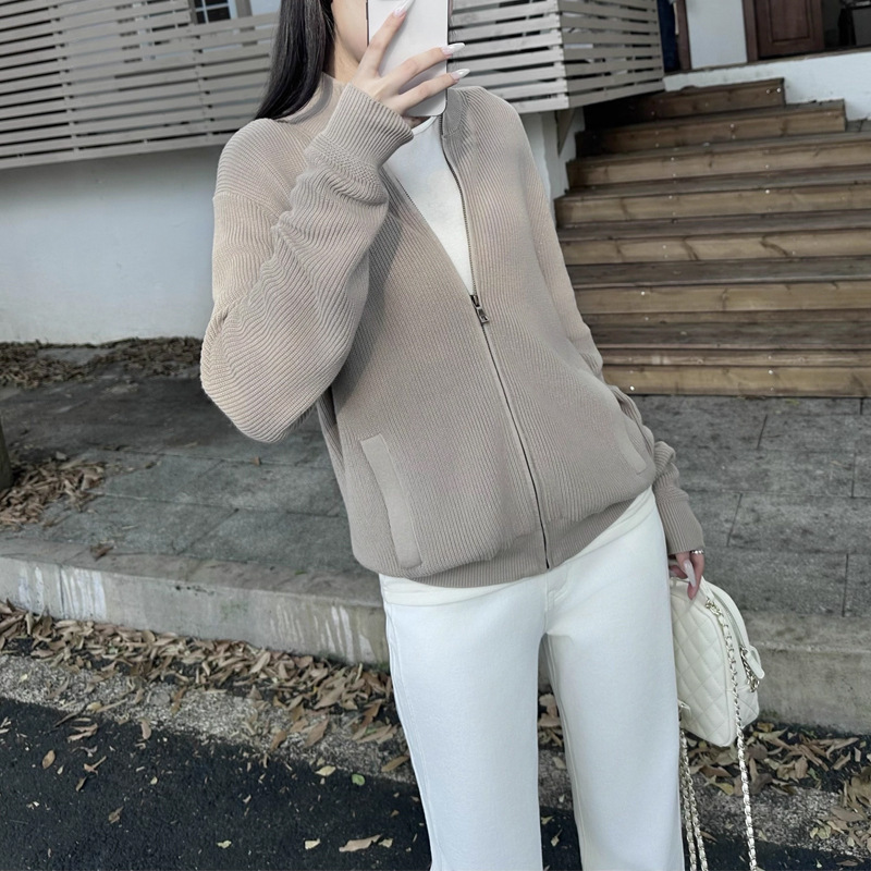 韩系针织外套松弛拉夫girl 修身显瘦纯棉拉链外套女 2025秋冬新款|undefined