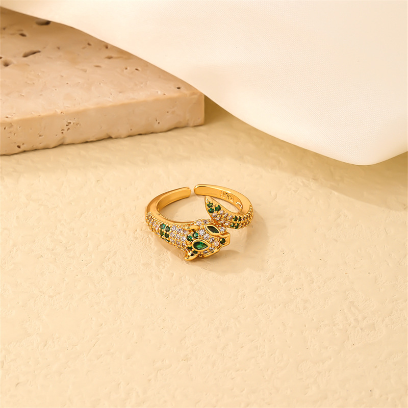 Parure de bijoux serpentine pleine de diamants, bague bracelet en zircon, personnalité de luxe légère, tête de léopard de l'industrie lourde_voghion.com