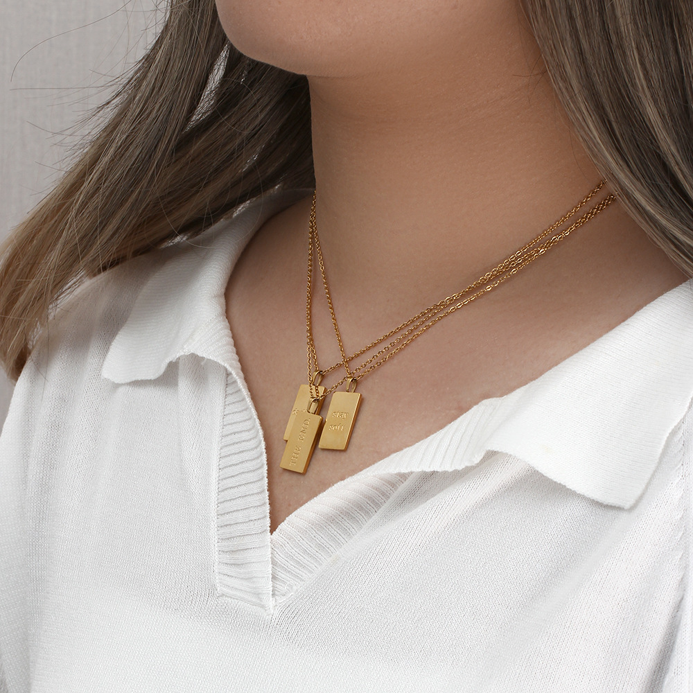 Retro Letter Square Stainless Steel Necklace Plating Stainless Steel Necklaces