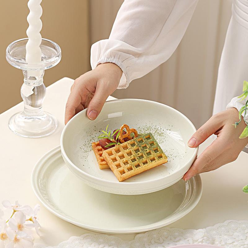 ins高顏值盤子陶瓷家用菜盤家用餐盤深盤釉下彩餐具早餐盤餃子盤