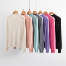 篙品质无缝一体100羊毛衫女亮丝金豆纱针织衫秋季半高领打底毛衣