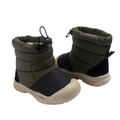 Winter New Fleece Lined Warm Drawstring Children's Snow Boots Casual Fashion Color Block Soft Sole Boots for Boys and Girls Cotton Shoes