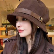 日系纯色灯芯绒渔夫帽子女秋冬季复古百搭一帽多戴礼帽显脸小盆帽