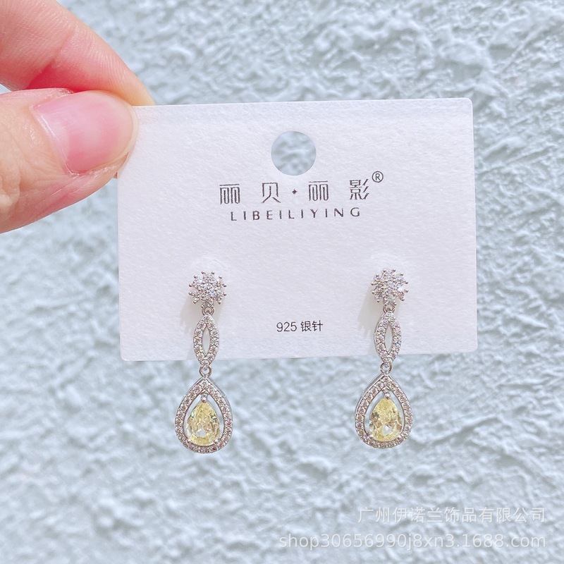丽银/丽贝丽影闪锆吊坠轻奢风s925银针耳环高级感长款宴会奢华女|undefined