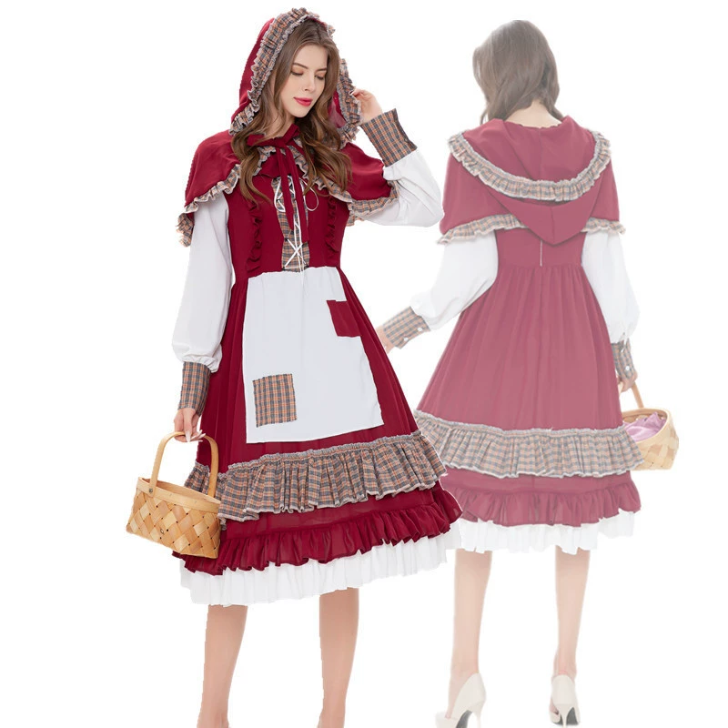 2020 новый стиль Лолита девушка элегантный кружево с длинными рукавами платье lolita ретро маленькая красная шляпа накидка