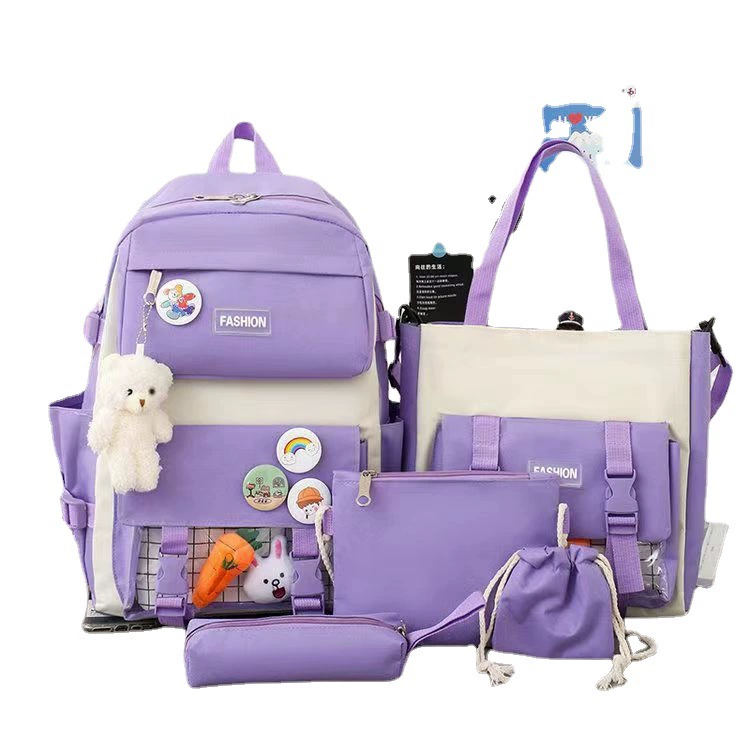 Set, capacious school bag, children's cartoon cute backpack, Korean style