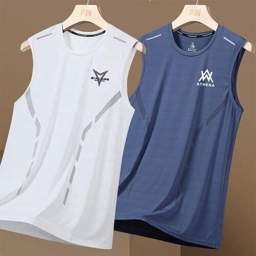 Ice silk vest men's summer quick-drying cut-off sleeves mesh sleeveless t-shirt large size men's loose hurdle sleeves