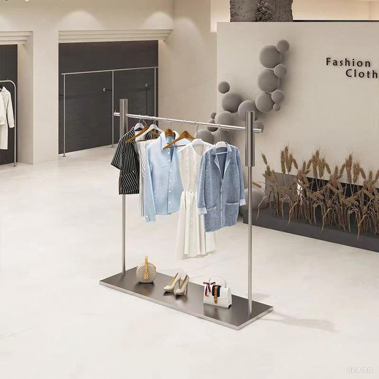 Clothing Store Display Rack Stainless Steel Belt Plate Floor-Standing Clothes Rack Men's and Women's Clothing Store Display Rack