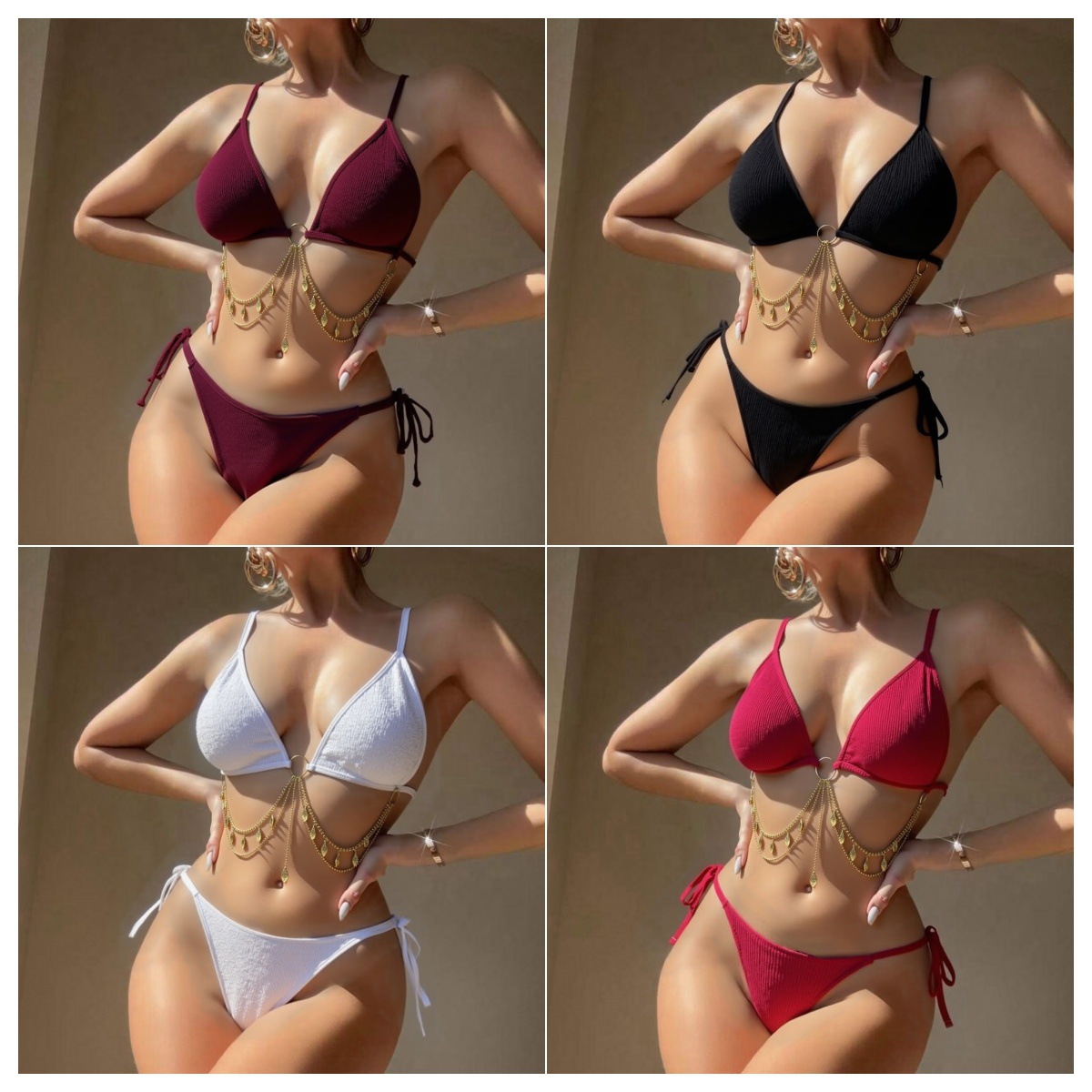 New Amazon Swimsuit Female Sexy Lace-Up Bikini European and American Foreign Trade Split Swimsuit