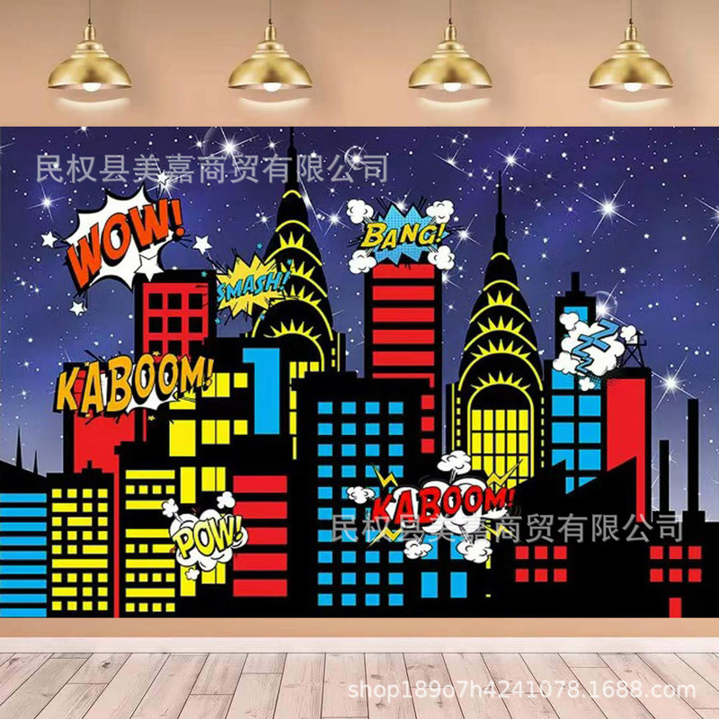 Cross-border Foreign Trade City Hero Spider-Man Theme Photography Background Cloth Children's Birthday Party Party Layout Scene