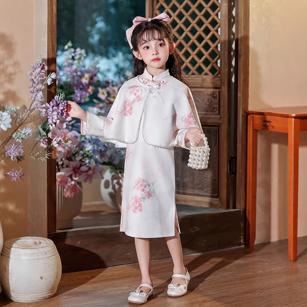 Girls' 2026 Autumn New Long-Sleeve Improved Cheongsam Dress Children's Dress Chinese Style Retro Princess Dress