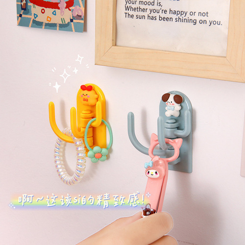 Creative cartoon three-hook hook, cute student dormitory, no punching, traceless sticky hook, rotating cactus hook hook