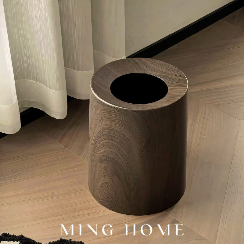 Wood Grain Trash Can with High Aesthetic Value, Mid-Century Style for Living Room, Home Kitchen, Bathroom, Toilet, Light Luxury Large Wastebasket