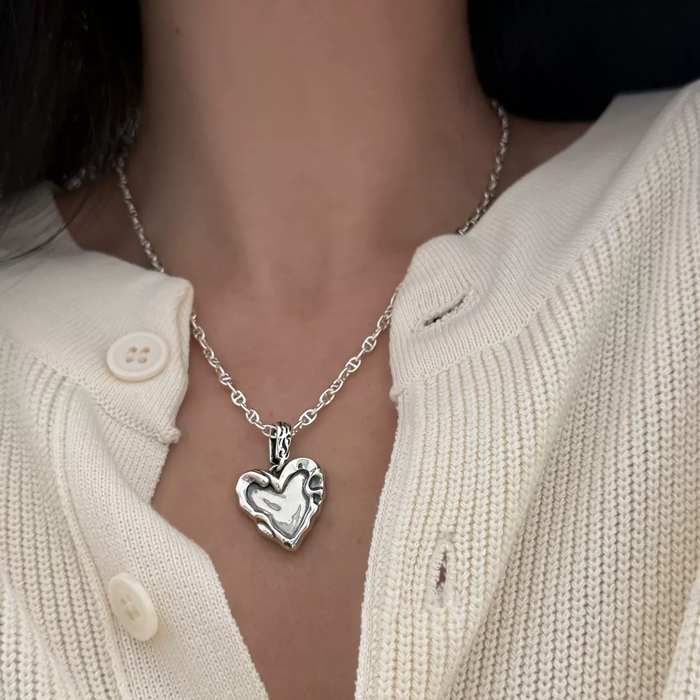 韩版爱心肌理猪鼻链项链女新款高级简约小众设计感百搭锁骨链