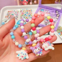 Новый набор заколок для волос с браслетом Sanrio в стиле мультфильма, изысканный набор с клипсами для ушей Kuromi с бриллиантами, подарок для маленькой девочки