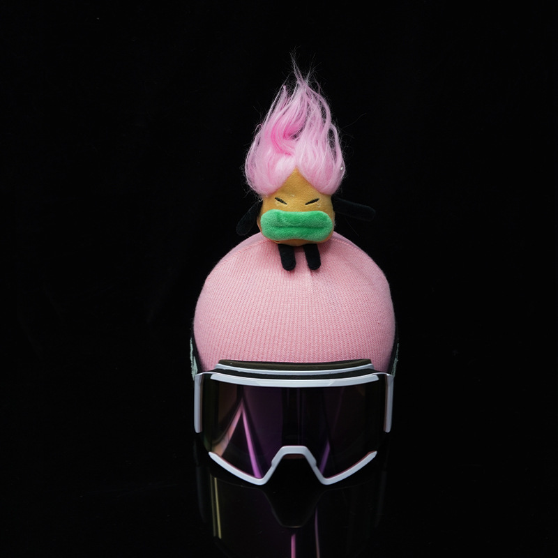 Cute Accessories, Personalized and Creative Pink Long-Haired Potato Girl Doll, Ski Skating Helmet, Snow Helmet Cartoon Decoration