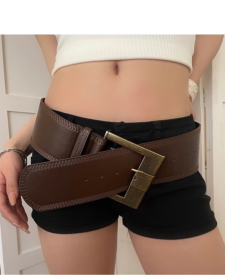 Nuova cintura larga in stile retrò Maillard per le donne, vita stretta per snellire, abbinata al temperamento della gonna, cintura di alta qualità in stile American Spicy Girl_voghion.com