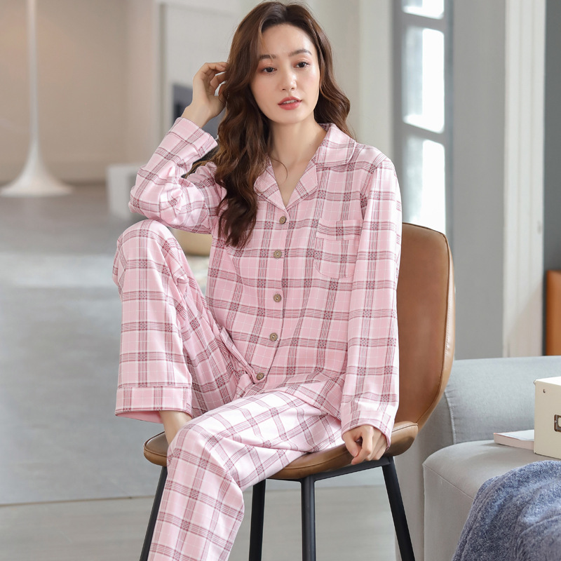 Traje % Pijama de algodón de manga larga impresa casual suelta primavera y otoño delgada ropa de aire acondicionado ropa para el hogar se puede usar fuera