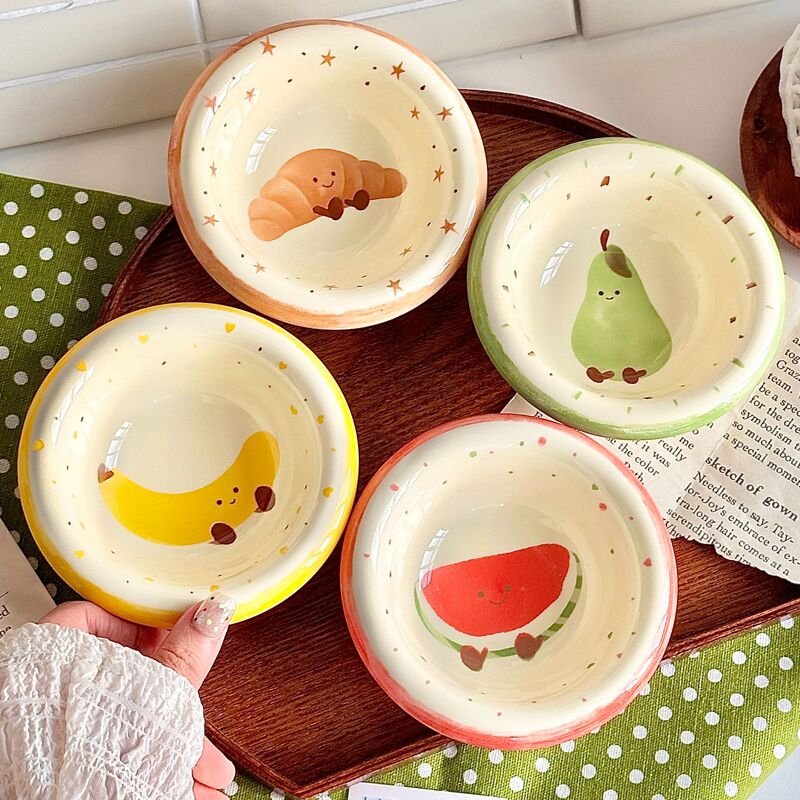 [Four] Fruit Croissant High-Value Flavor Dish Dipping Sauce Dish Soy Sauce Dish Cute Girly High-Value Underglaze Color