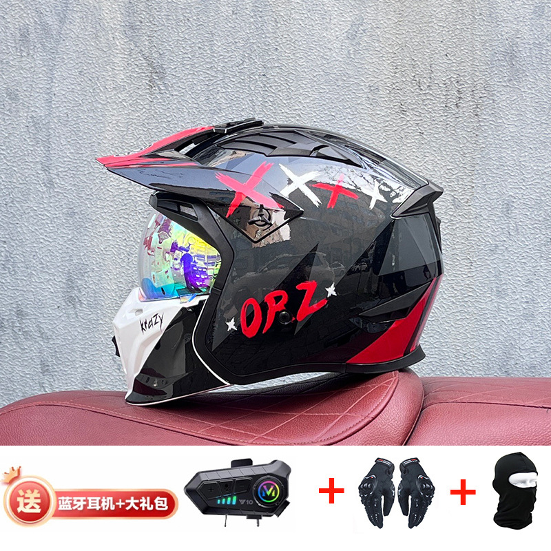 La motocicleta Orz Street Fighter se puede instalar con un casco Bluetooth para hombres y mujeres, un casco completo, una locomotora de cuatro estaciones, un casco combinado 3C extraíble retro