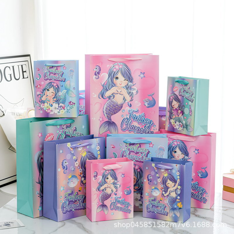 ins风网红礼品袋高颜值美人鱼款手提袋小众纸袋生日礼物袋 包装袋