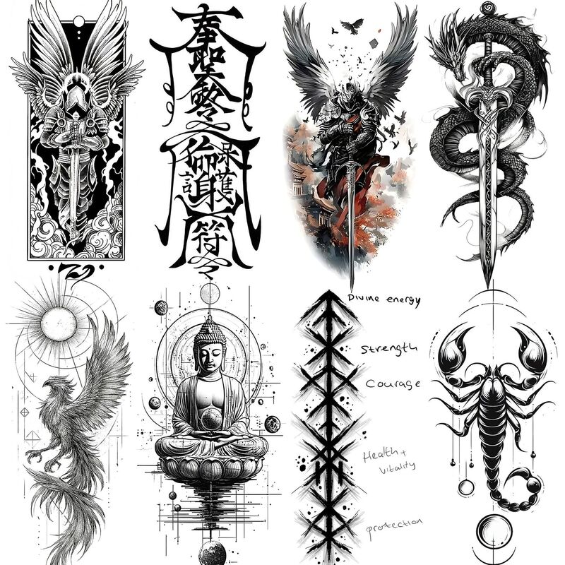 New Cross-Border European and American Black and White Series Hand and Calf Tattoo Stickers Water Transfer Tattoo Stickers Amazon Tattoo