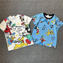 日单外贸2025夏季新款水浆满印童装卡通短袖T恤衫