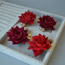 结婚婆婆花头花婚礼红色玫瑰头中式新娘头花喜