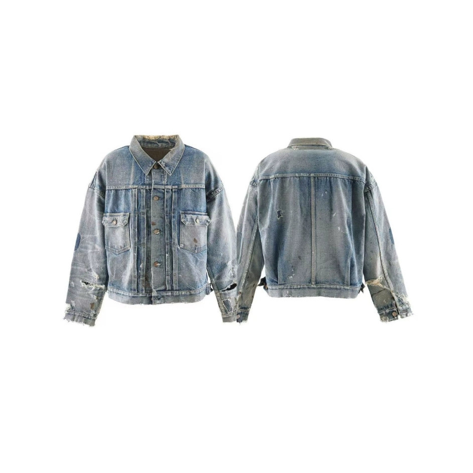 Niche Washed American High Street Distressed Vintage Ripped Denim Jacket For Men And Women With Graffiti Design, Trendy_voghion.com
