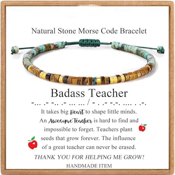 Natural Beaded Wrap Bracelet Morse Code Inspired Bracelet Adjustable with Card Friend Gift Bracelet Jewelry