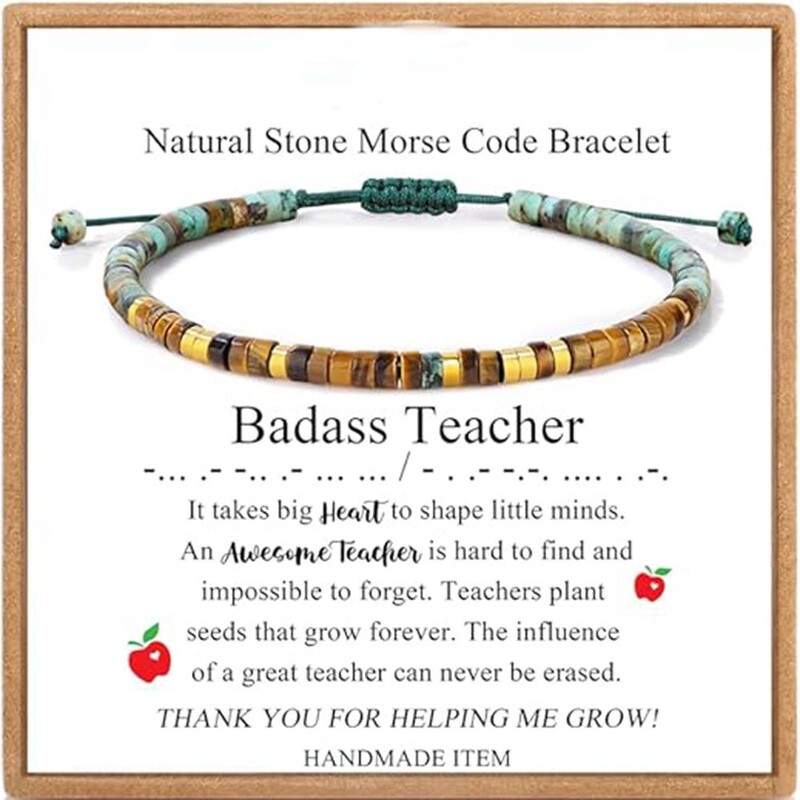 Natural Beaded Wrap Bracelet Morse Code Inspired Bracelet Adjustable with Card Friend Gift Bracelet Jewelry