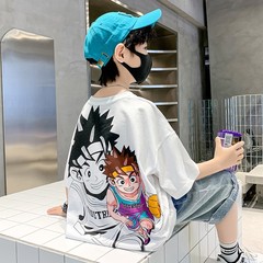 A variety of optional pure cotton T-shirts for small, medium and large children, white, for boys, cartoon round neck undershirts, children's clothing.