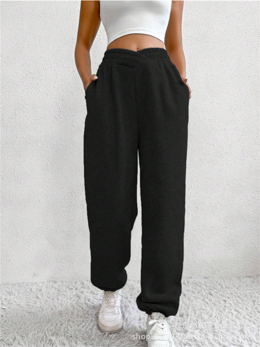 Amazon transfronterizo de comercio exterior de Europa y América del nuevo invierno de las mujeres pantalones de Casa sueltos cerrados de color sólido oblicuo bolsa pantalones de chándal image 6