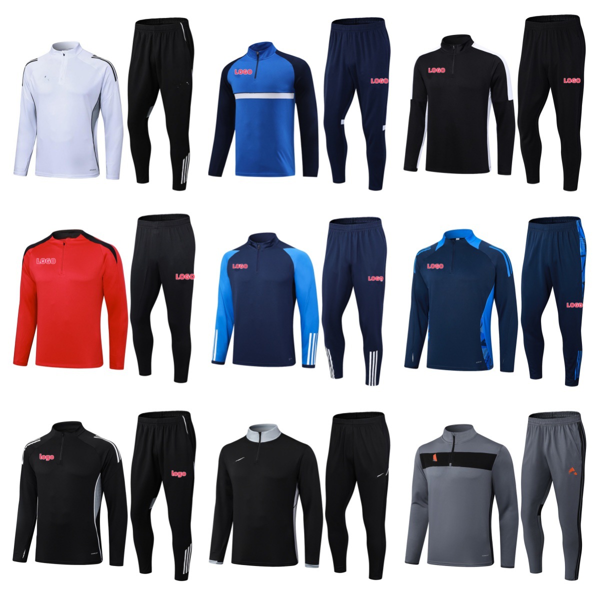 Half-Zip Long-Sleeved Suit Football Training Suit Club Basic Sports Quick-Drying Sweat-Wicking Jersey Foreign Trade Wholesale