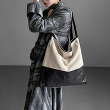 金狐狸新款小众简约撞色休闲托特包百搭单肩斜跨女包包通勤水桶包