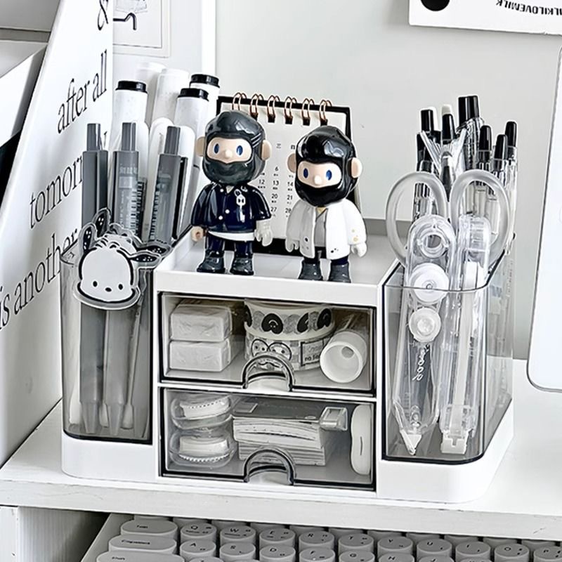 Caja de cajón transparente de la Mesa de plástico, caja de almacenamiento de papelería estudiantil, caja de acabado, Mesa de maquillaje, productos para el cuidado de la piel, caja de acabado