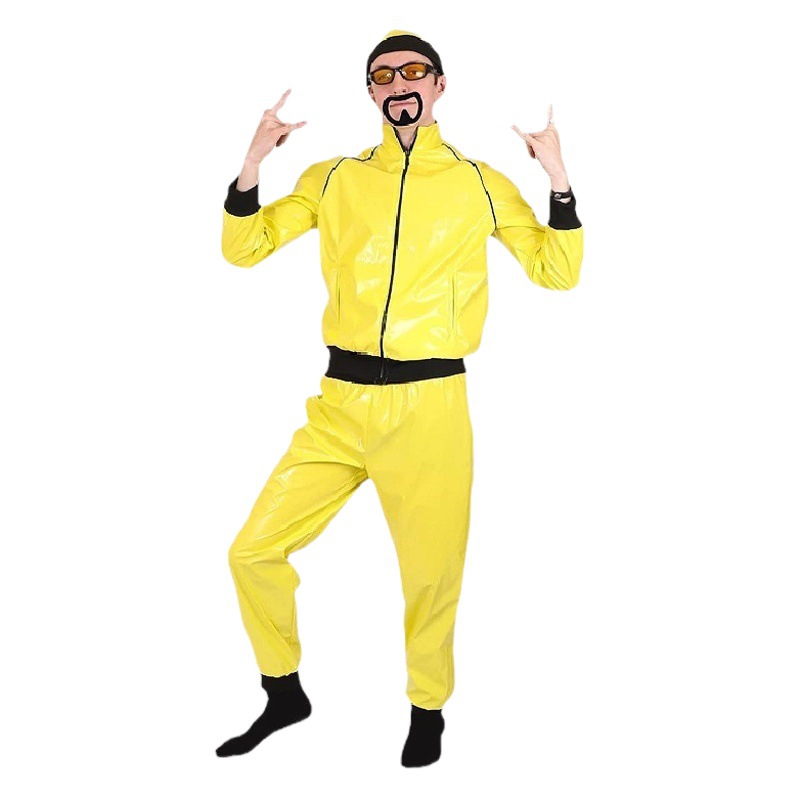 Halloween adulto 90's celebrity traje de charol brillante espejo split hip hop retro disco traje