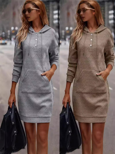 2024 Autumn/Winter Amazon TEMU Western Cross-border Trade Women's Loose Casual Solid Color Hooded Long Sweatshirt
