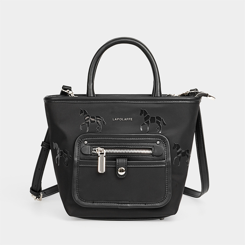 Mujeres bolso de nylon neutro impresión negro impermeable bolso de balde LP7203#