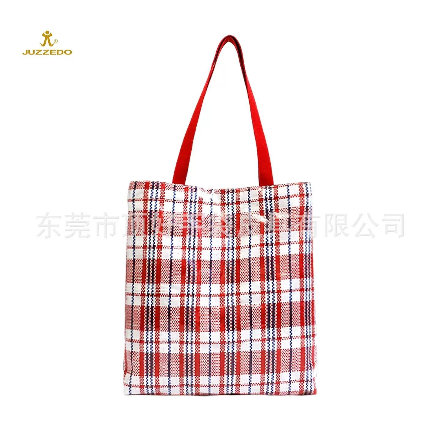 新款红白蓝格子手提包 休闲百搭编织单肩包 环保编织手提托特包