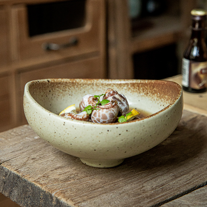 Jimmy estilo antiguo japonés en forma de tazón de 5 pulgadas hecha a mano tazón de ensalada tazón pequeño tazón de restaurante exportación transfronteriza