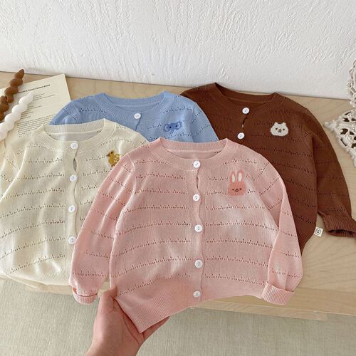 Children's Cartoon Knit Sweater 0-6 Years Summer Korean Children's Clothing Girls' Cardigan Boy Baby Summer Wear Thin AY477 Korean Style